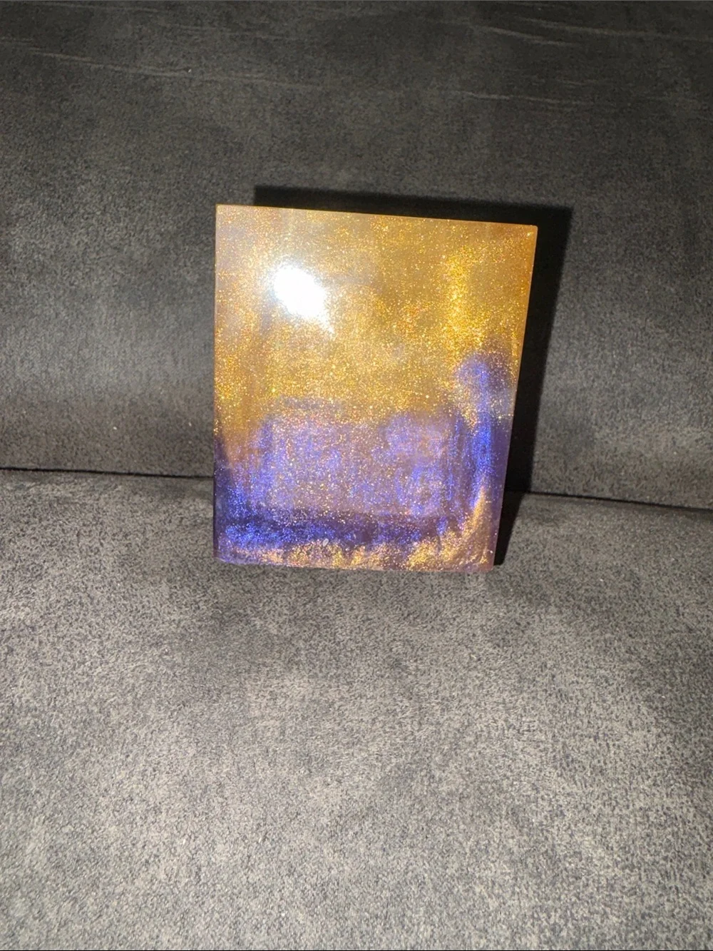 Handcrafted Purple and Gold Resin Square Trinket/Candle Holder